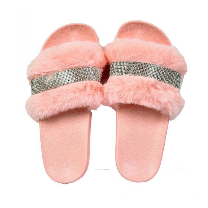 Claquette a online fourrure rose