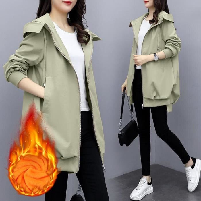 Manteau Nouvelle mode femmes printemps veste femmes hauts coreen ample mi long femmes coupe vent manteau a capuche Type Green 2 Blanc Cdiscount Pret a Porter