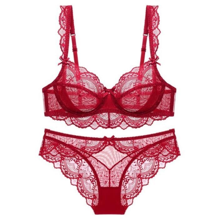 Ensemble Lingerie Féminine Dentelle - Soutien-gorge Col V Et String - Robe De Nuit Sexy Pour Occasions Spéciales - 10