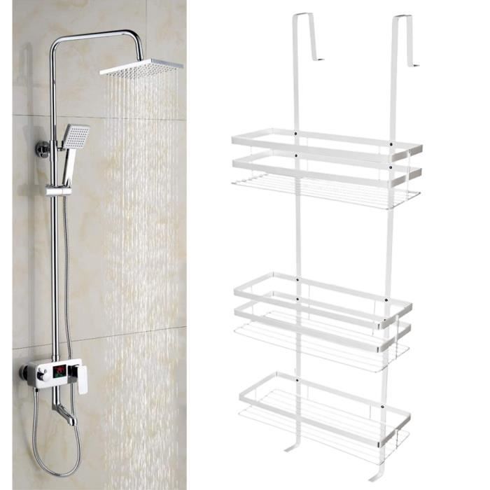 étagères de douche à suspendre ohmg - blanc - 3 niveaux en acier inox