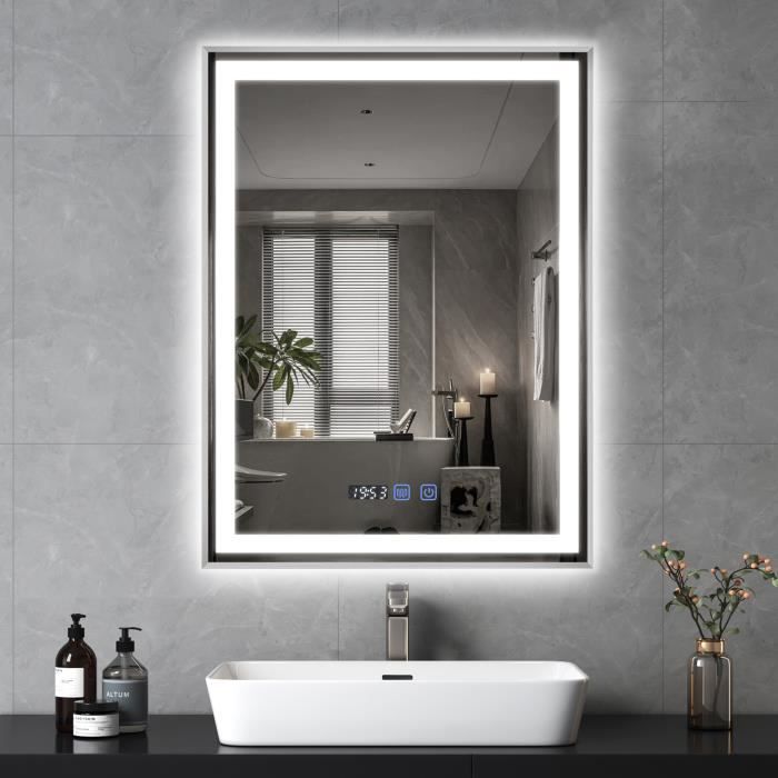 Miroir de Salle de Bain Asymétrique LED 70 x 50 cm - 3 couleurs, anti