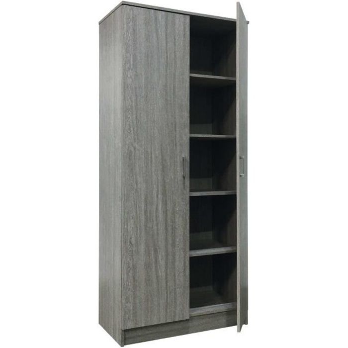 Armoire de rangement ROUSSEAU Ray 2 portes 4 tablettes Gris