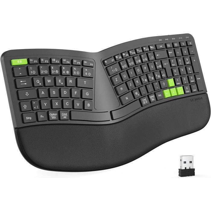 Clavier Ergonomique Split Sans Fil + Souris Verticale Silencieuse - Perixx Periduo-606 - Pour Windows, Confort Poignet Réglable, Layout Espagnol