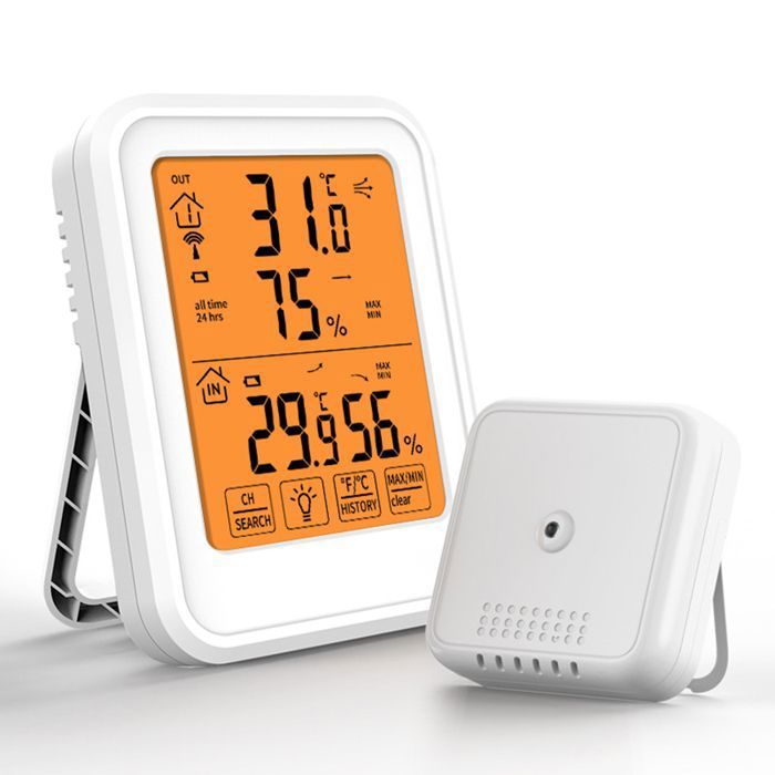 Hygromètre Numérique sans Fil Thermomètre Intérieur Extérieur Température et Dhumidité avec Écran Tactile et Rétroéclairage