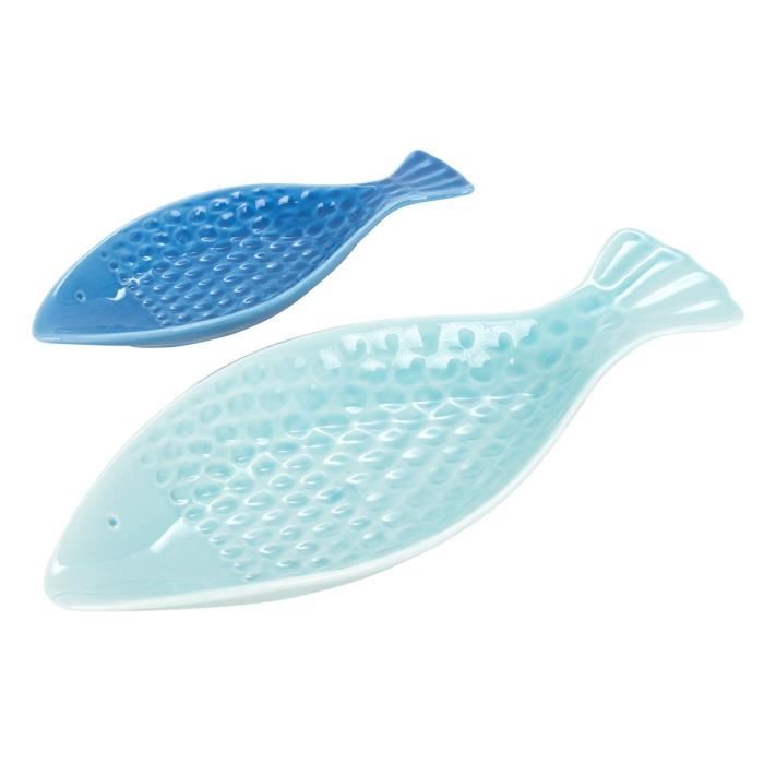Objet Décoratif - SIGNES GRIMALT - Assiette en Forme de Poisson - Céramique - Bleu - 30x12cm Objet Décoratif - SIGNES GRIMALT - Assiette en Forme de Poisson - Céramique - Bleu - 30x12cm