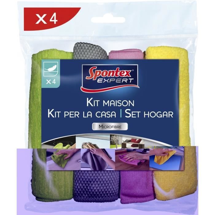 SPONTEX - Set de 4 lavettes microfibre Kit maison