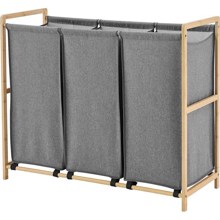 Panier à Linge En Bambou Relaxdays – 2 Panières Coulissantes, Design Naturel, Rangement Salle De Bain Ou Chambre