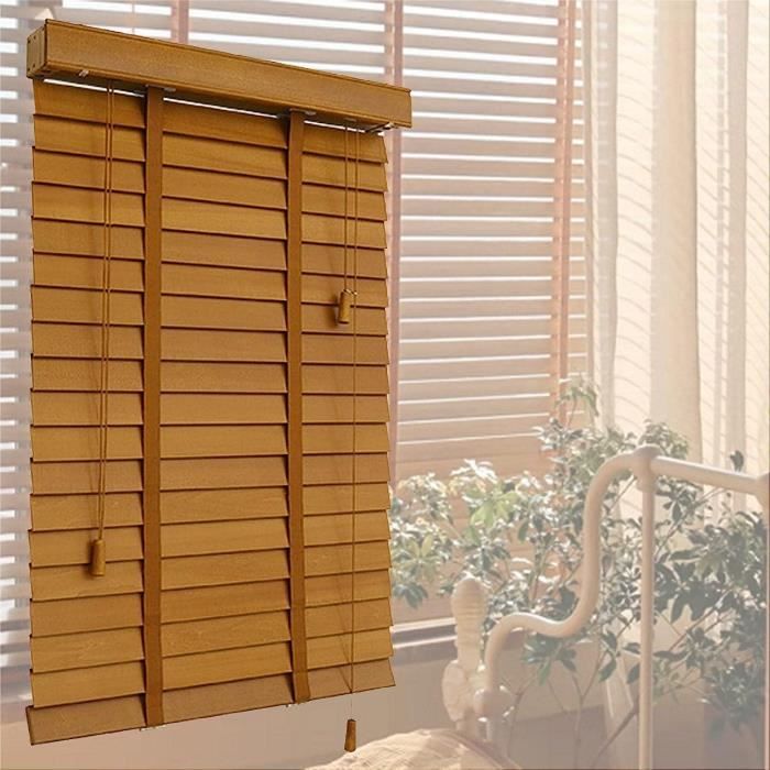 Store Vénitien Bois Massif - 40x180 Cm - Isolation Thermique - Réglable Par Cordons - Pour Fenêtre