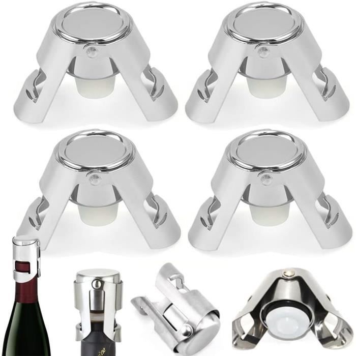 Lot De 4 Bouchons Champagne Réutilisables Acier Inoxydable - Garde-Bulles Pour Vin Mousseux