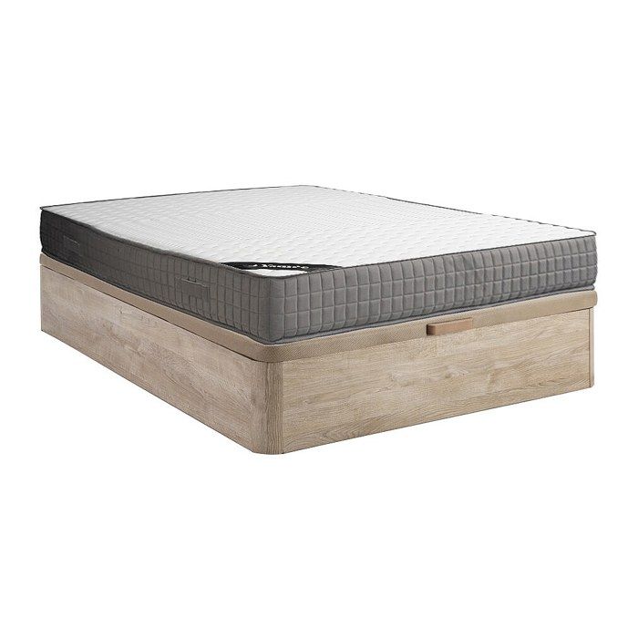 Ensemble 160 x 200 cm sommier coffre naturel clair + matelas mousse et accueil mémoire de forme 11 zones ép.22cm - DANEVO de YSMÉE