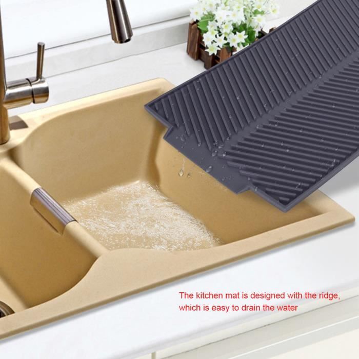 coque en silicone tapis d'évier séchage de vaisselle égouttoir coussinet anti-dérapant gris, tapis de plat de drain de cuisine abi