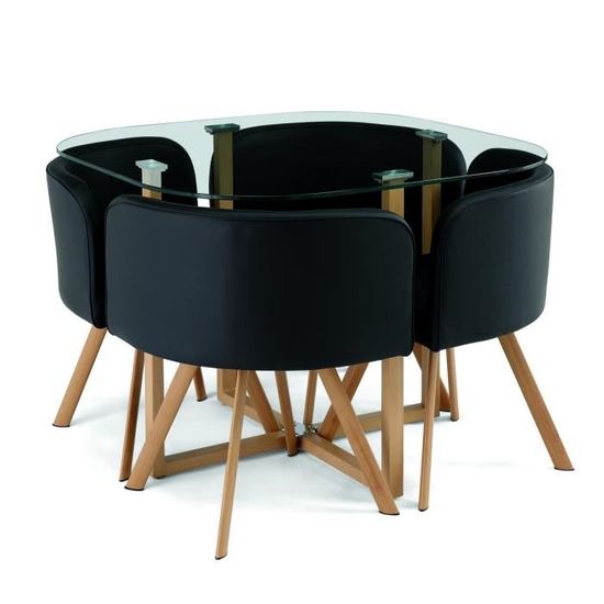 Ensemble Table 4 Chaises Encastrable Noir Flen Achat Vente