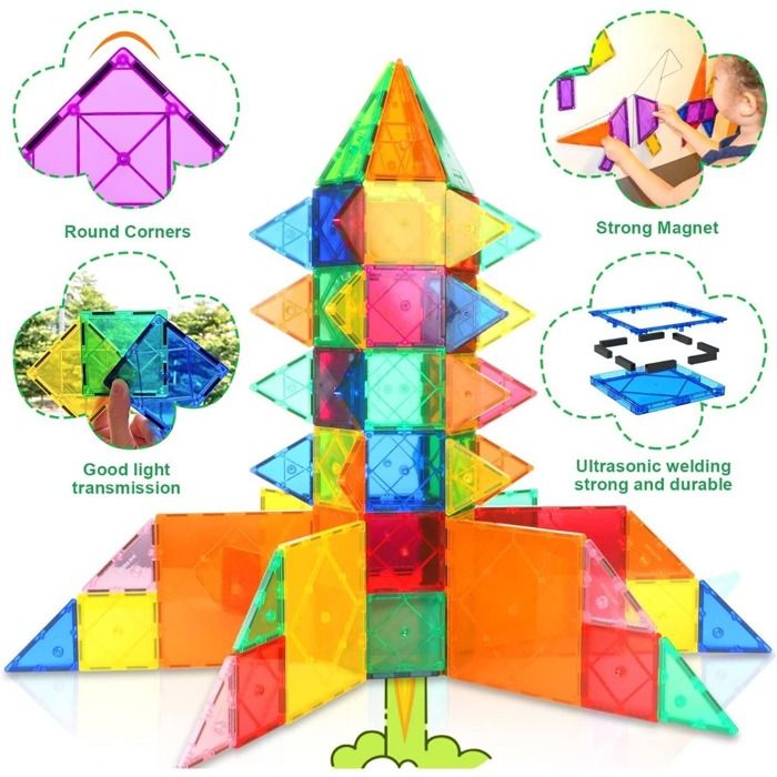 Tuiles magnétiques - Tuiles Magna - 60 pcs Couleurs claires - Jouets de Tuiles magnétiques - Tuiles Magna - 60 pcs Couleurs claires - Jouets de