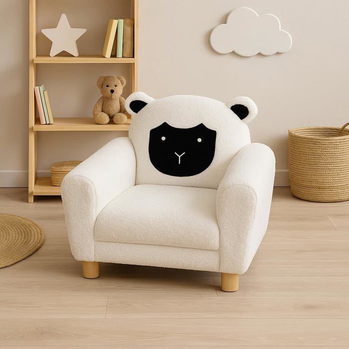 Atmosphera Fauteuil Enfant Bouclette Blanc - Siège Confortable Et Design Pour Chambre D'Enfant