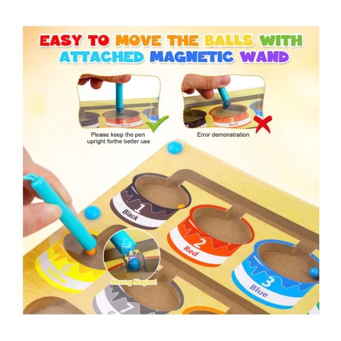 Jeu Labyrinthe Magnétique Enfant 3-6 Ans - Puzzle Éducatif Montessori Bois Avec Billes