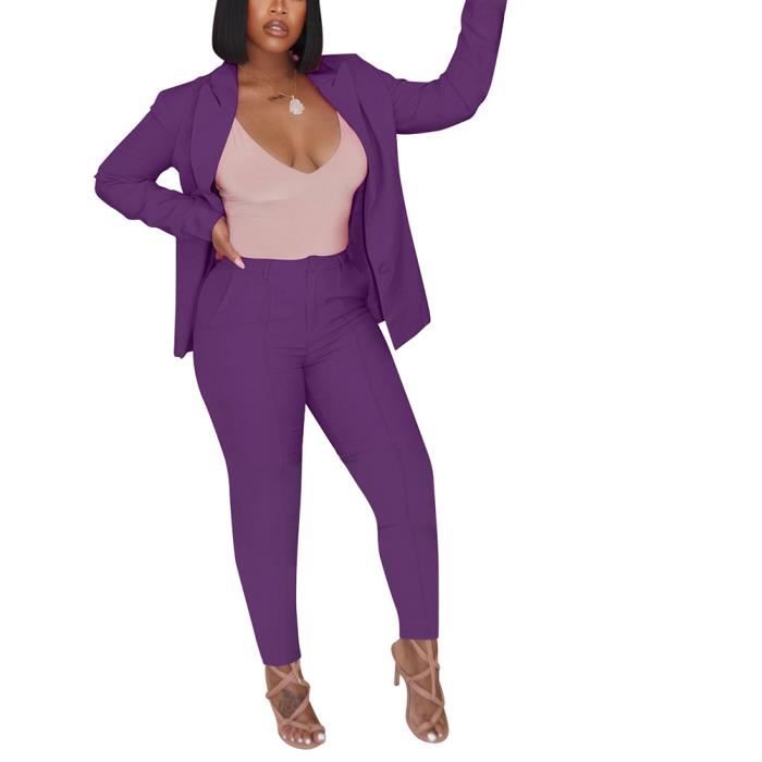 Costume Femme 2 pieces Slim Fit Deux Boutons Bureau Travail Costume Revers Crante Decontractees Violet Mauve Cdiscount Pret a Porter
