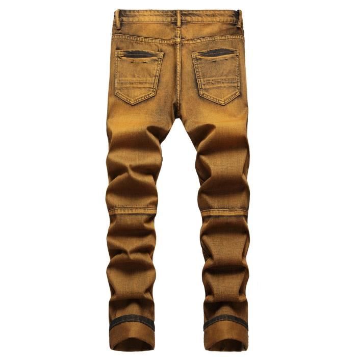 Jean Homme Slim Casual Stretch AIEVIS Taille standard Effet delave Abrasion Marron