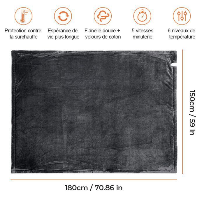 ITSHINY Couverture Chauffante 180x135cm Avec Contrôle Digital 6 Niveaux, Minuterie 1-10h, Arrêt Automatique Et Protection Surchauffe, Flanelle Douce Lavable En Machine