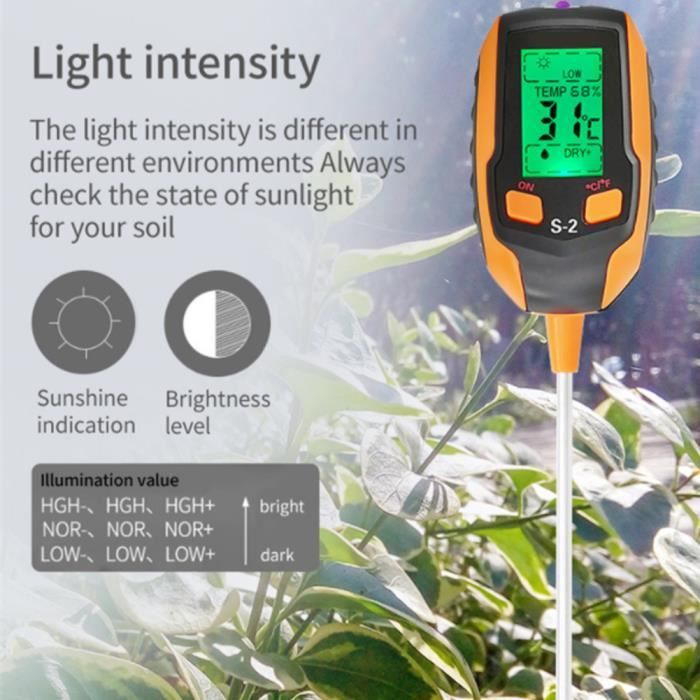Testeur De Sol Numérique 4 En 1 - PH, Humidité, Température, Lumière - Écran LCD Rétroéclairé Pour Jardinage - 1