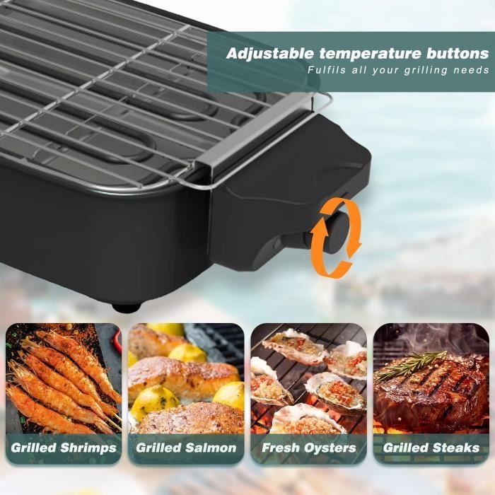 Barbecue électrique De Table Sans Fumée – Grille Inox Amovible, Température Réglable, Bac à Eau – Idéal Balcon Et Intérieur