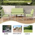 Salon de jardin, canapé d'extérieur avec coussins, 4 places, 2 tables, pour jardin, cours, vert-2