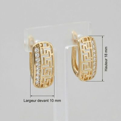 Boucles D'oreilles Dormeuses Motif Grec Plaqué Or 750/1000 - Zirconia Cubique - Neuf Avec étiquettes