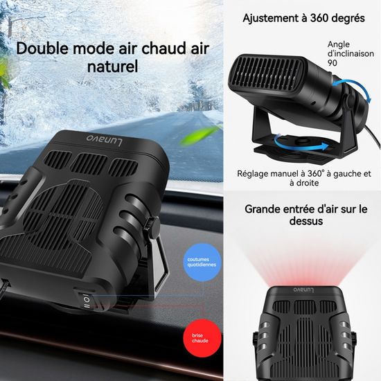 Chauffage Voiture Portable 12V 150W - Désembueur Et Dégivreur 2 En 1 | Branchement Allume-Cigare, Ventilateur/Radiateur
