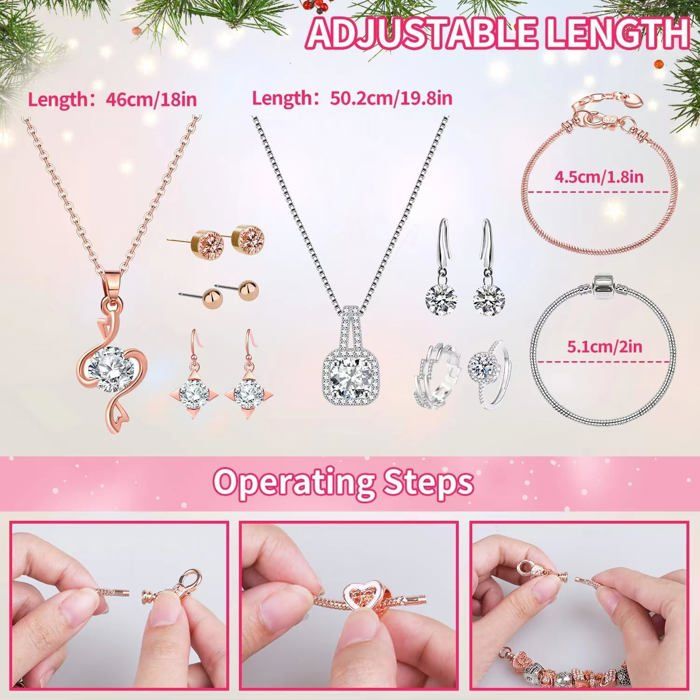 Calendrier De L'avent Bijoux 2025 - 24 Surprises (boucles D'oreilles, Bagues, Bracelets) - Pour Femme, Ado, Fille - Cadeau De Noël Pour Mère, Amie, Petite Amie - Coffret Cadeau