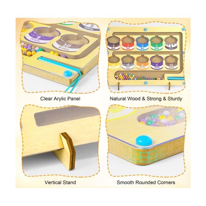 Jeu Magnétique Labyrinthe City Maze – Jouet En Bois Montessori Pour Enfants 2-6 Ans – Apprendre Couleurs, Comptage Et Tri – Cadeau Garçon Fille
