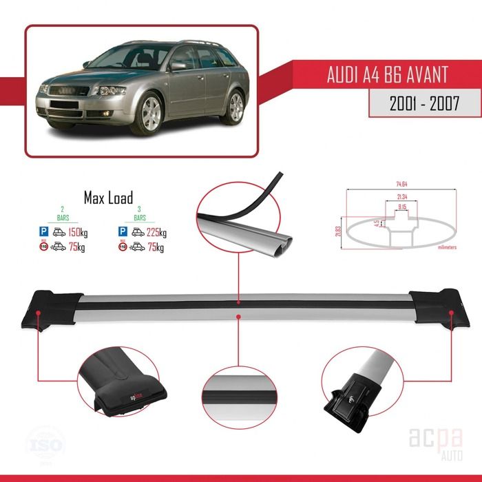 Barres De Toit Transversales Pour Audi A4 B6 Break (2000-2004) - Marque CAN - Neuf Avec Garantie 2 Ans