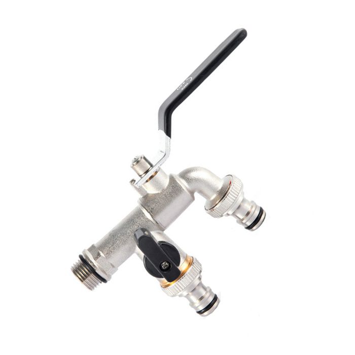 Robinet Double Sortie 1/2" - Acier Inoxydable 304 - Pour Jardin, Machine à Laver, Extérieur