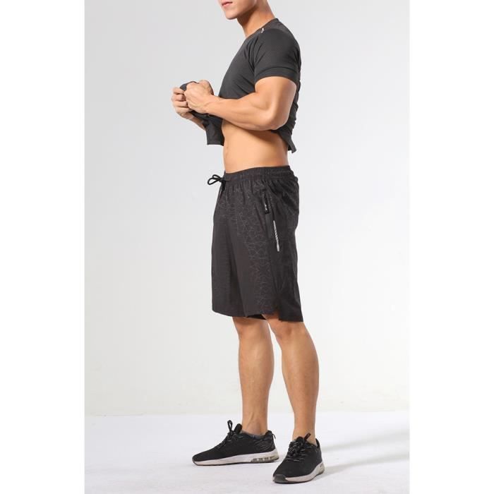 Shorts de Sport Jogging Homme Sechage Rapide Bermuda d Entrainement Taille Elatiquee Ample Noir