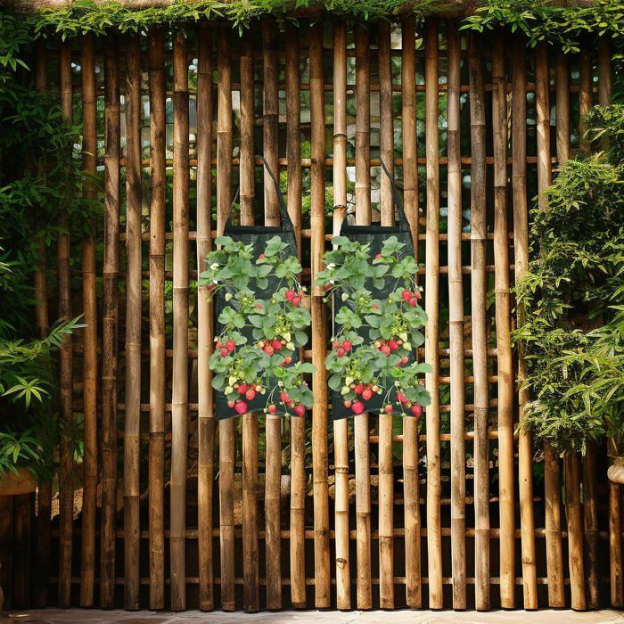 2 Sacs De Plantation Suspendus Pour Fraises - 8 Trous, Drainage - Taille 60x25 Cm - Pour Balcon Ou Petit Jardin