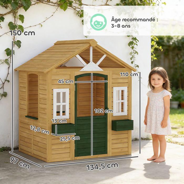 AIYAPLAY Cabane enfant extérieur en bois, maison enfant extérieure, porte-pots, tableau noir, jeu de lancer 4 balles, multicolore AIYAPLAY Cabane enfant extérieur en bois, maison enfant extérieure, porte-pots, tableau noir, jeu de lancer 4 balles, multicolore