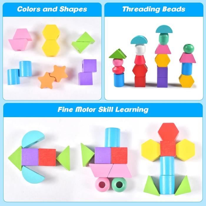 Jouet Montessori En Bois – Empilage, Enfilage, Tri De Couleurs Et Formes, Motricité Fine, Cadeau éducatif Pour Enfant 2-5 Ans
