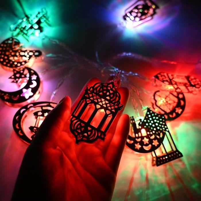 Ramadan Guirlande Lumineuse 10 LED, 7 Couleurs à Clignotement Lent