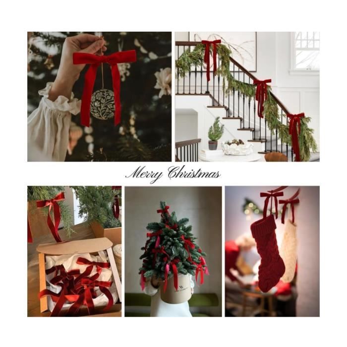 Set De 24 Nœuds De Noël En Velours Rouge Avec Ruban Doré - Décorations élégantes Pour Sapin, Couronnes, Emballages Cadeaux