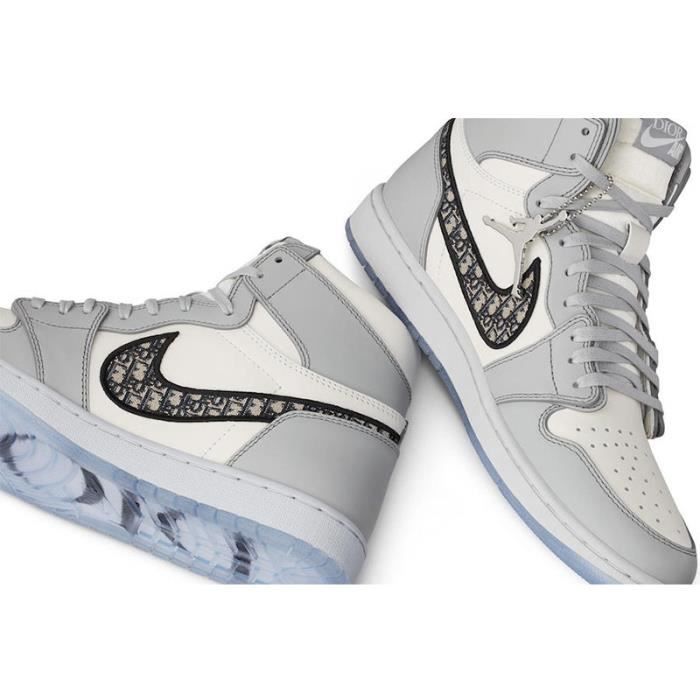 Baskets Dior x Air Jordan 1 High OG CN8607 002 AUTREMENT Gris Lacets Plat Mixte Cuir Gris Cdiscount Chaussures