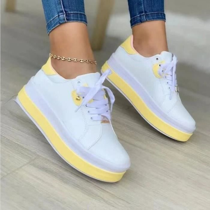 Baskets plateforme en PU pour femmes chaussures d contract es