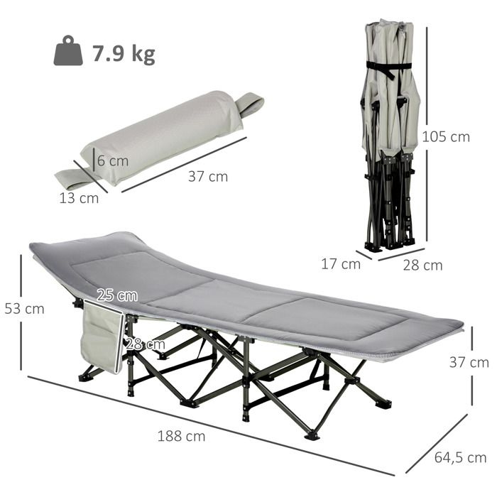 Lit De Camping Pliant SLSY - Double Couche - Noir/gris - Avec 2 Tapis Latéraux - Neuf