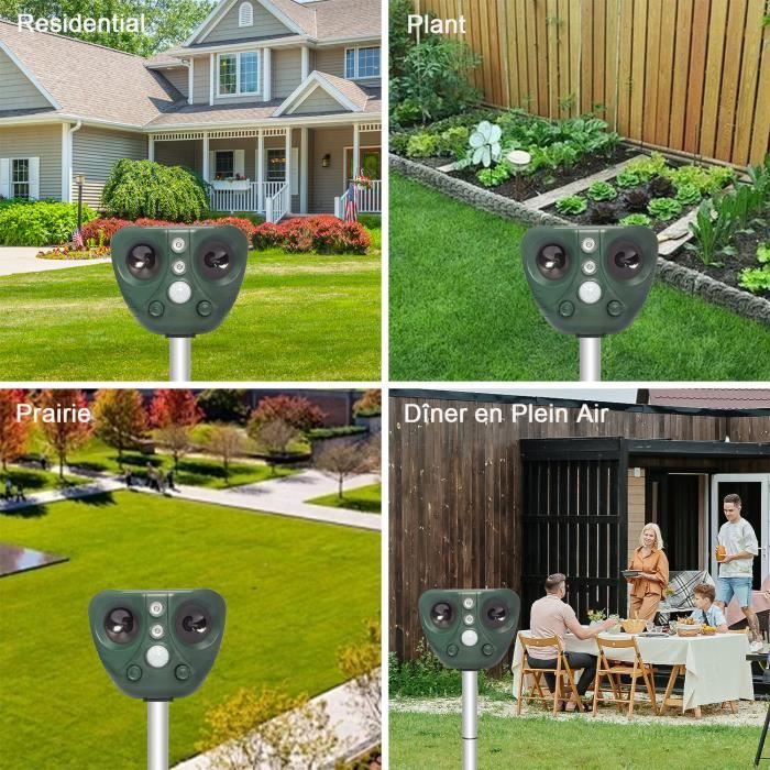 Répulsif Solaire Ultrasons Chat Animaux - Détecteur Mouvement 4 Modes IP54 - Efficace Jardin