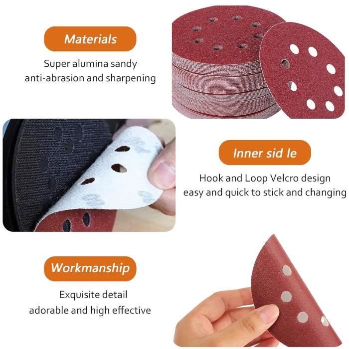 Dischi Abrasivi, 5" 125 Mm 8 Fori A Strappo, Grana 40 60 80 100 120 150 180 240 320 400 600 800 Carta Vetrata Assortita Confezione Da 120 98863112 - Foto 6