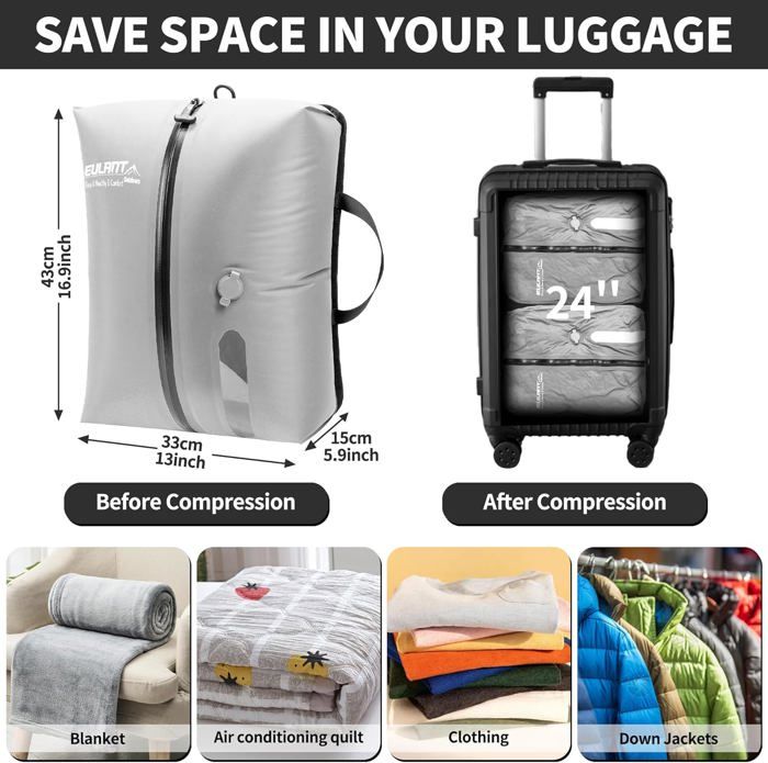 Sacs Compression Sous Vide EULANT Réutilisables - Étanches IP67 - Pour Voyage Et Rangement
