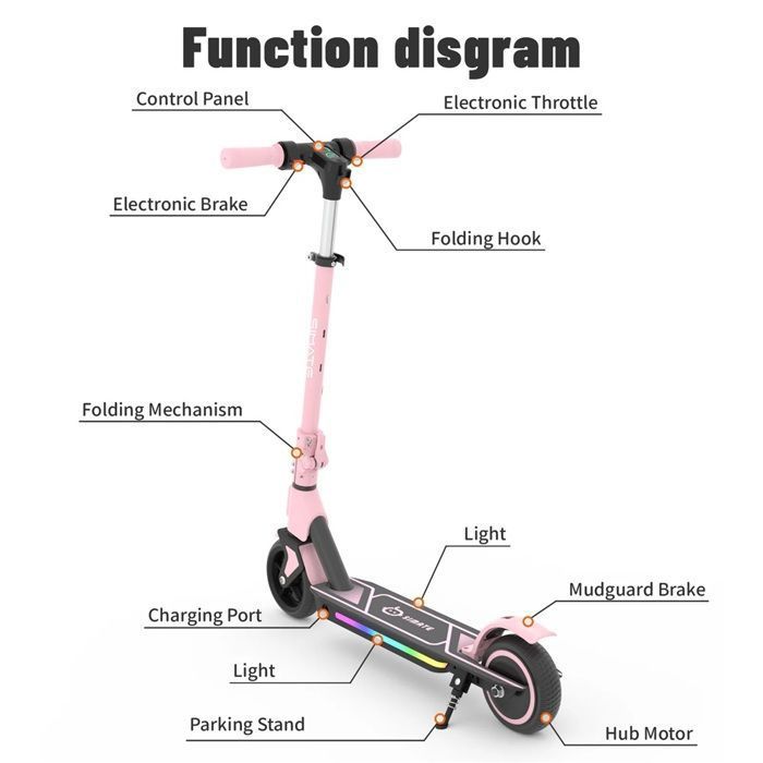Trottinette électrique Enfant KHHK – Moteur 130W, 14 Km/h, 7,2 Kg, Amortisseurs, LED, Pliable, Pour 6-14 Ans