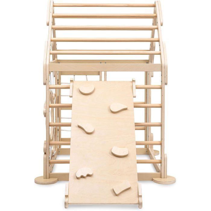 Aire De Jeux 5 En 1, Toboggan Pour Enfants Avec Balançoire, Escalade, Espace De Rangement Balancoire Panier De Basket Toboggan Interieur Marron Blanc 87138772