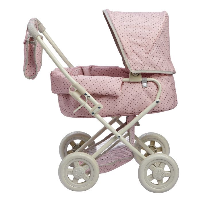 Teamson Kids Poussette Landau Rose à Pois Gris Pour Poupée – Confortable, Pliable Et Ultra Pratique !