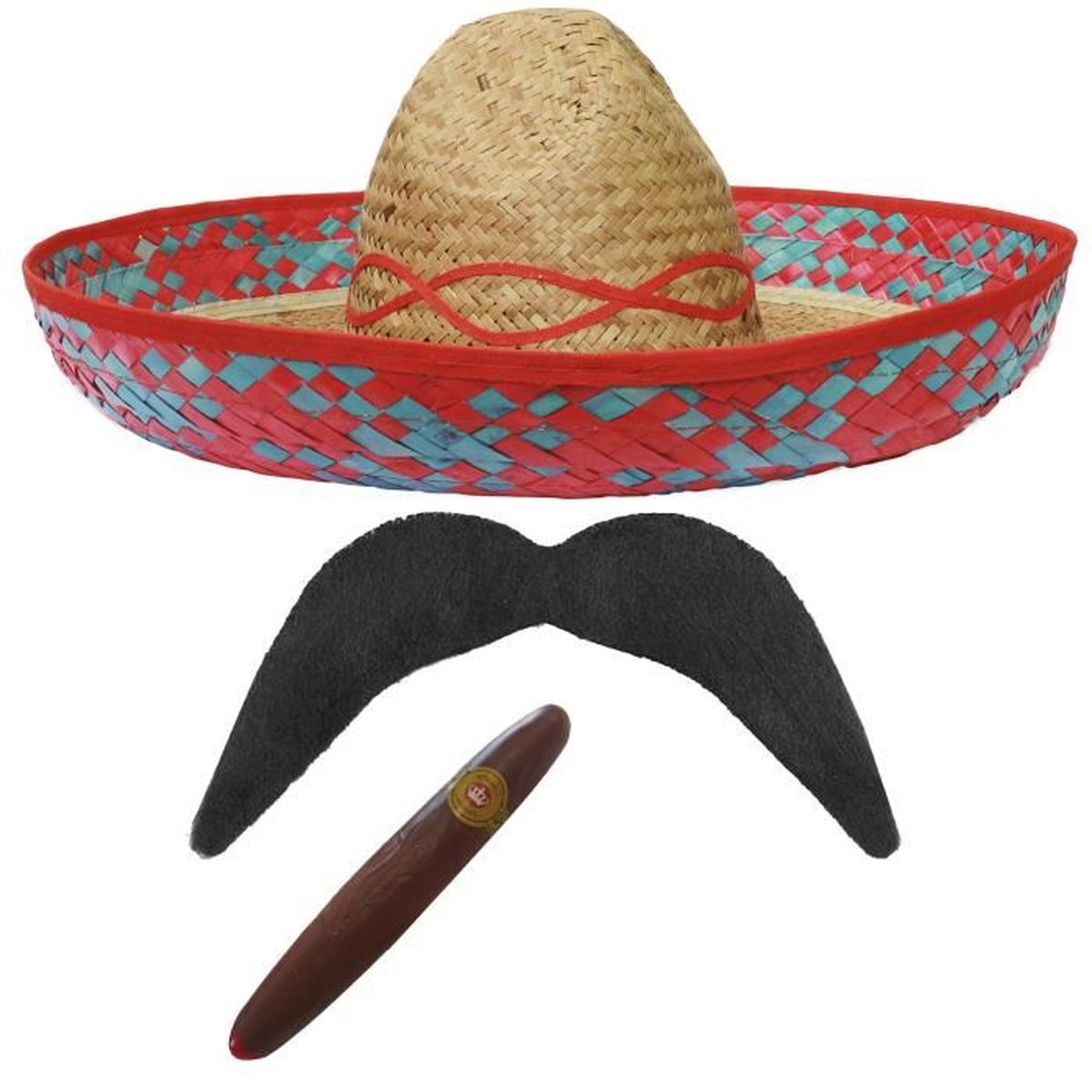 Sombrero mexicain en paille avec bordure /à pompons accessoire pour un d/éguisement ou des vacances