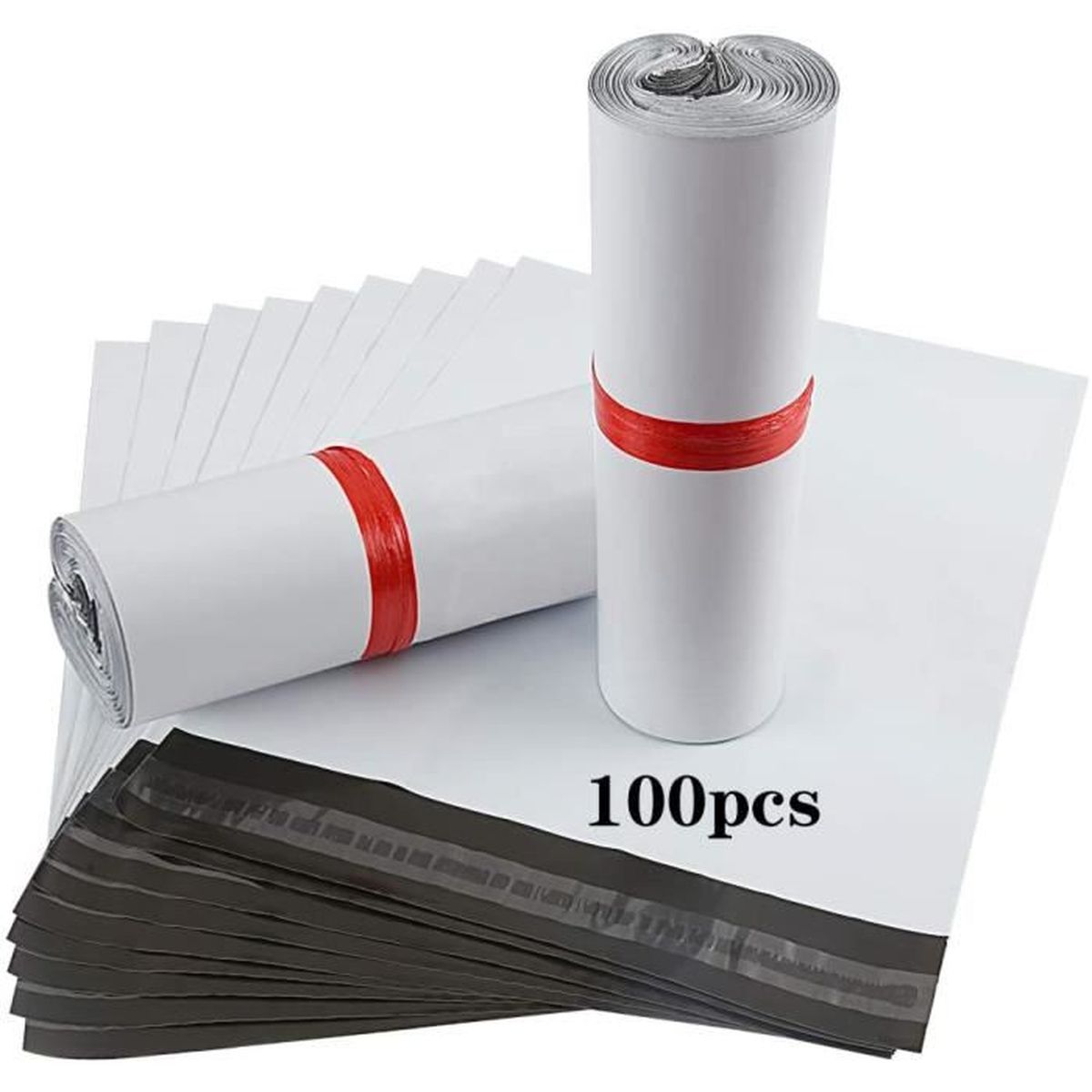 9 x 30,5 cm Lot de 100 sacs de courrier en plastique auto-adhésifs pour colis postaux Blanc 