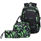HZDHCLH 7House Sac à dos scolaire pour garçon Lot de 3 + sac repas midi + trousse à stylos cartable 19inch pour la rentrée Noir & Vert