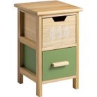 IDIMEX Table de chevet enfant ESTA petite commode en bois de paulownia naturel, 2 tiroirs vert et naturel aux motifs feuilles